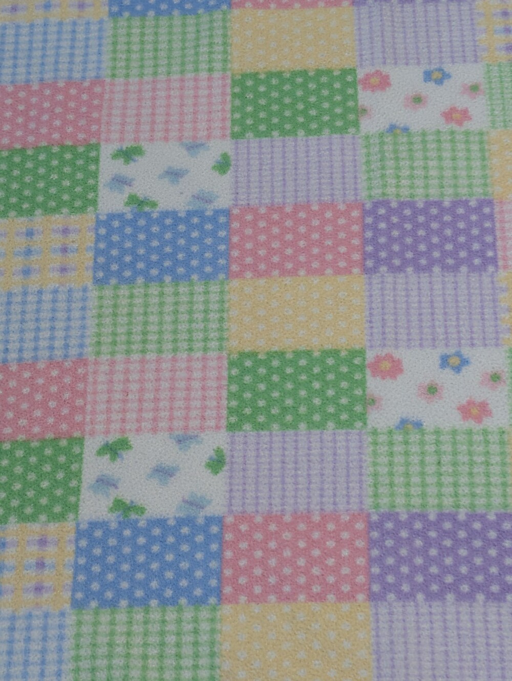 Pastel Patchwork Baby Blanket with Pink Satin Border. 39x 40 Inches . EUC . - Picture 3 of 5